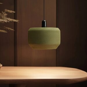 Lámpara colgante verde con pantalla texturizada impresa en 3D