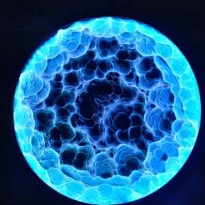 Panel mural circular con relieve inspirado en el océano e iluminación azul, fabricado en impresión 3D