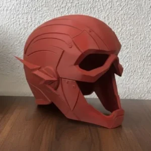 Casco rojo inspirado en Flash fabricado mediante impresión 3D para cosplay y prop